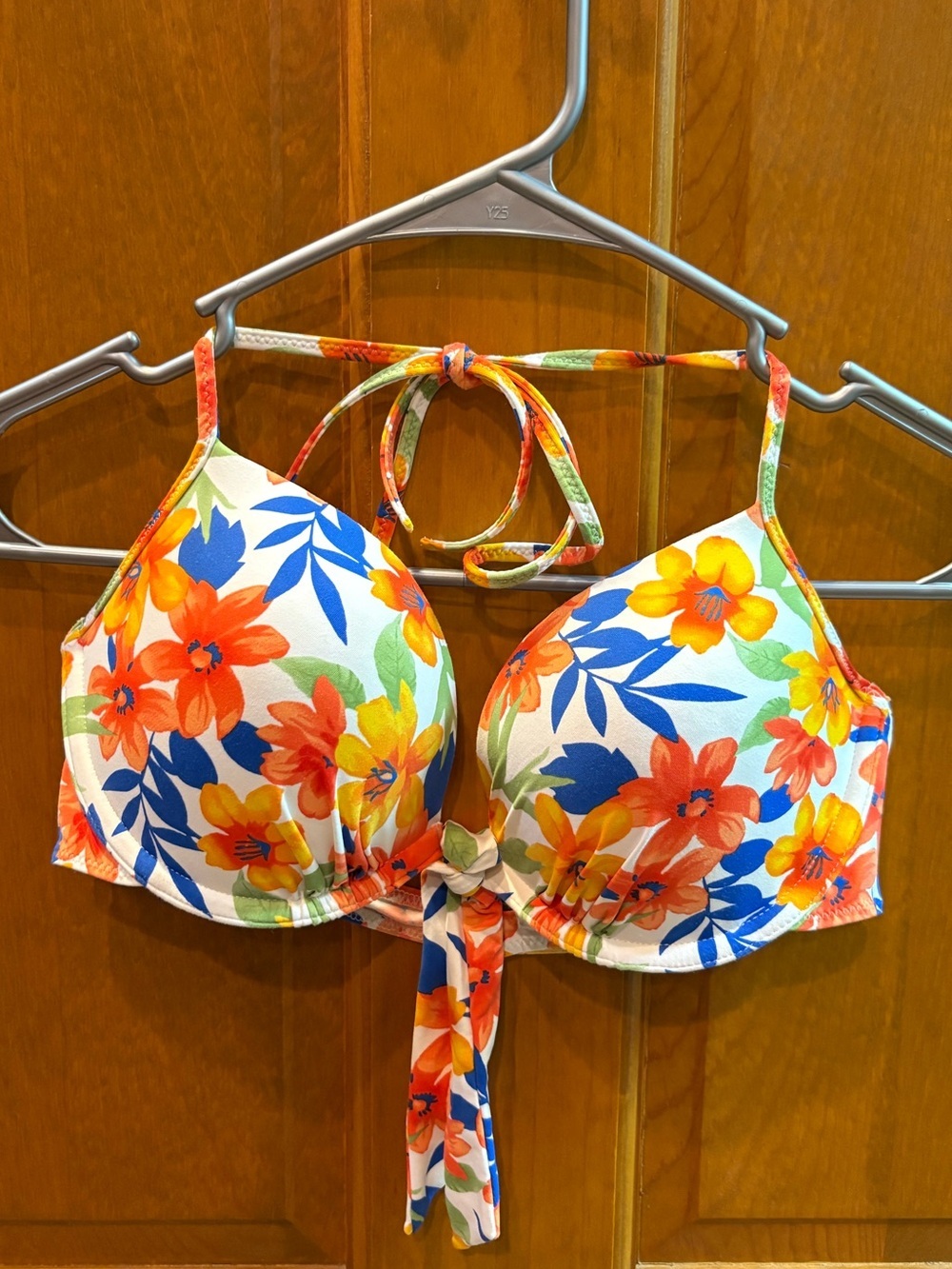 Hollister Women’s Tropical Floral Front Tie Push Up Bikini Top Size Large